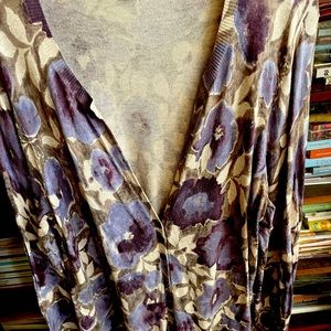 J.Jill Floral cardigan. Shades of purple and taupe. Size L, V neck, 5 buttons.